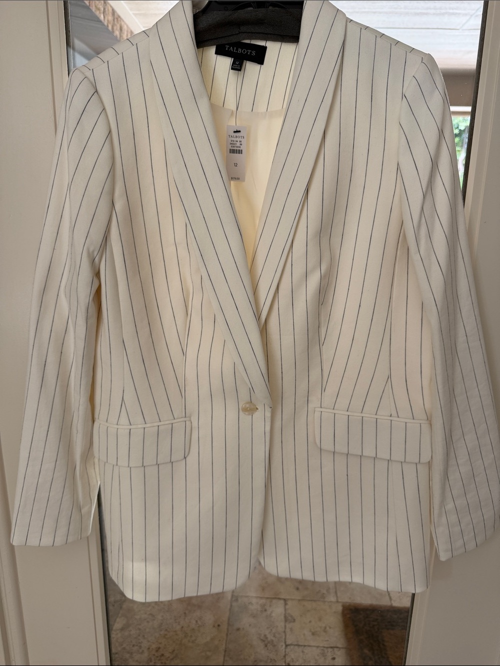 Talbots Cream linen Blazer with Navy Pinstripes